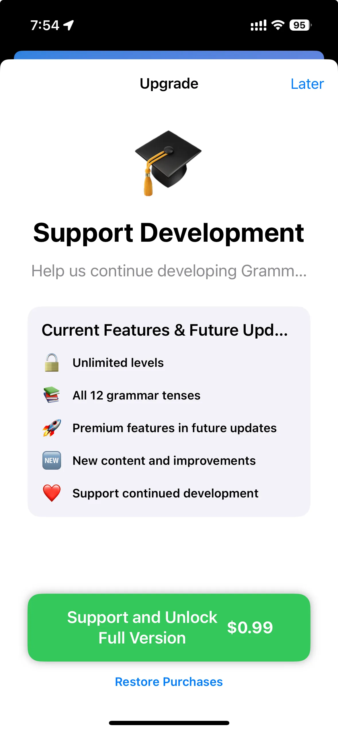 Premium upgrade screen inside Grammar Battle