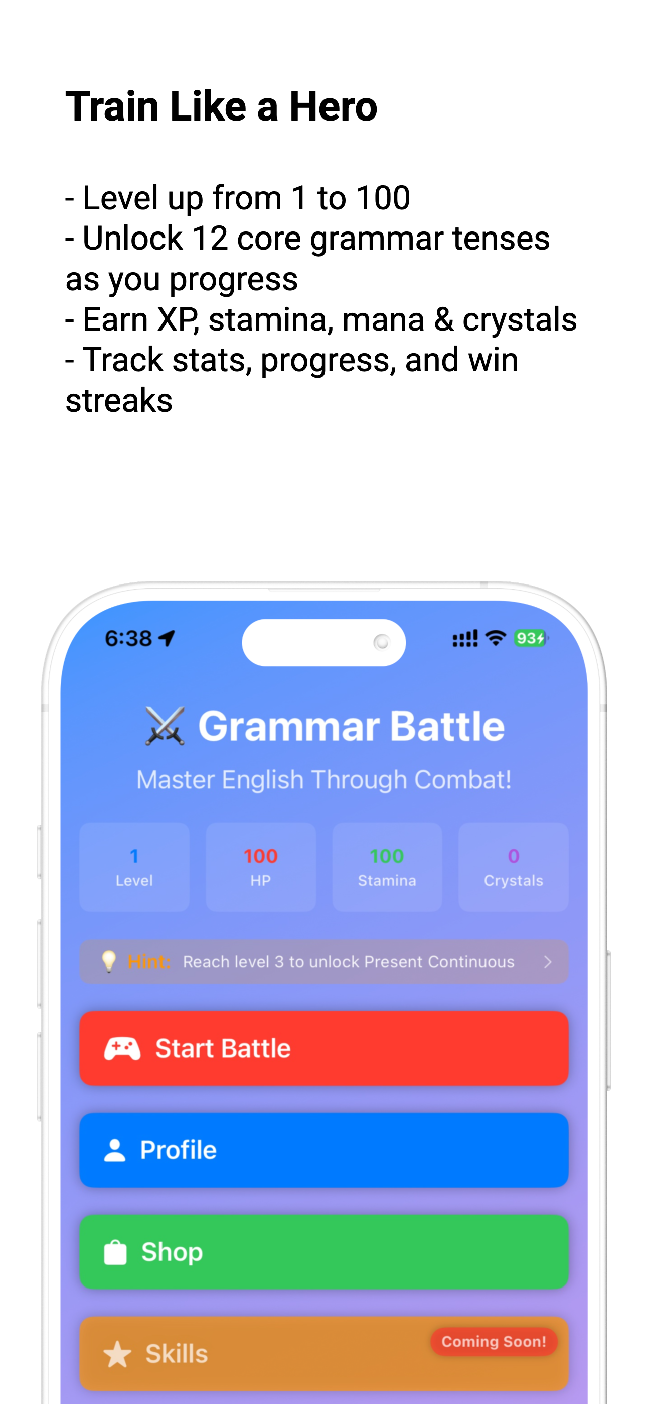 Main menu with player stats and game modes