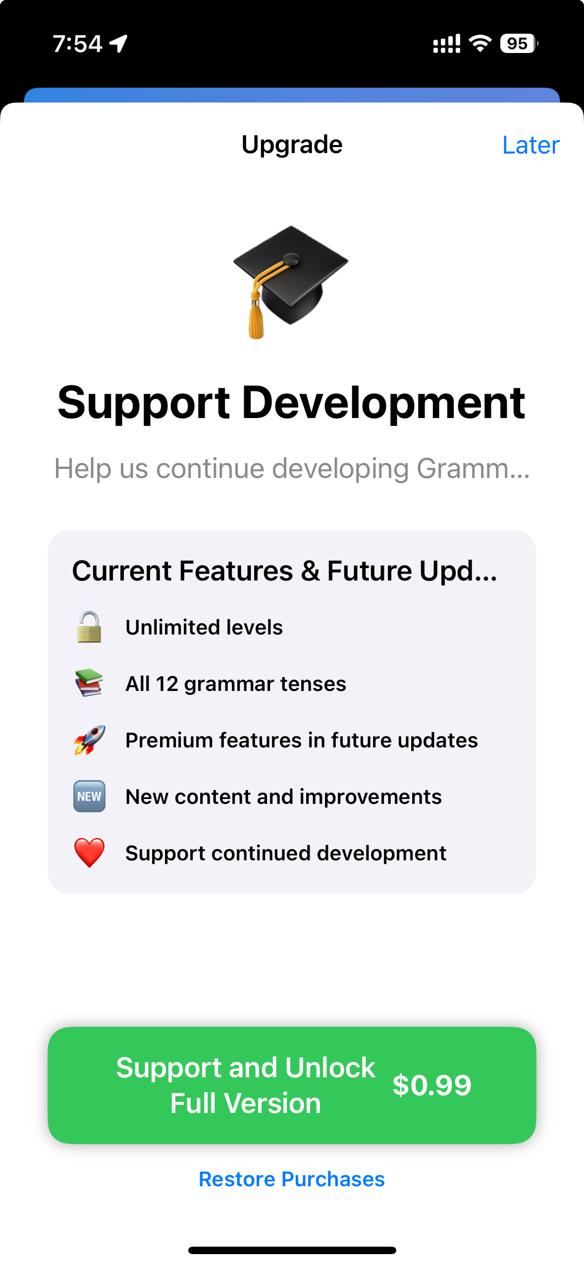 Premium upgrade screen